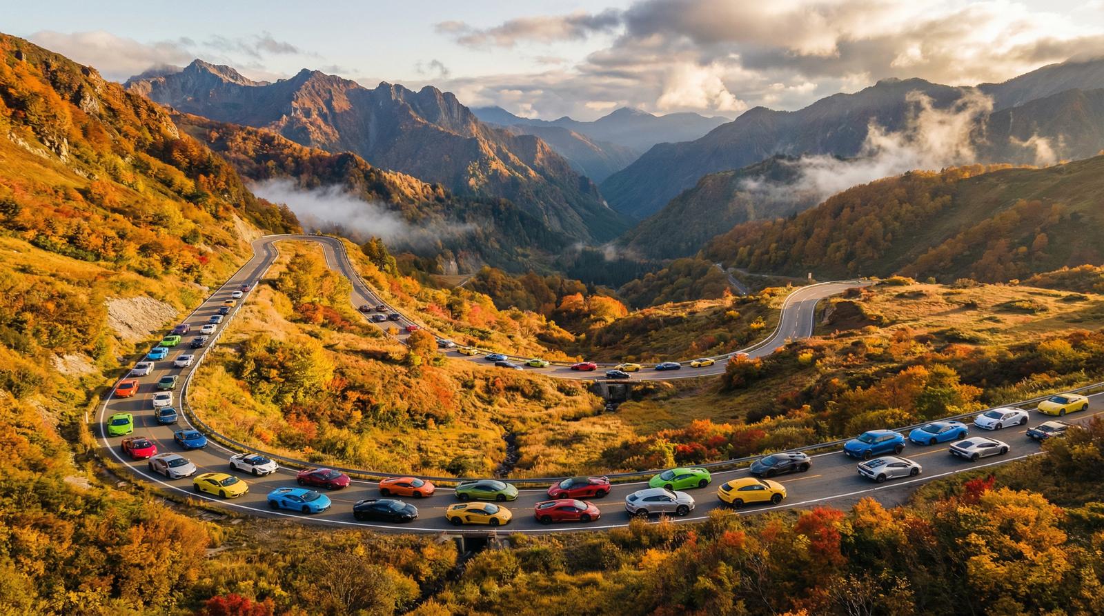 女神视频跑车视频-超跑车队山路巡游